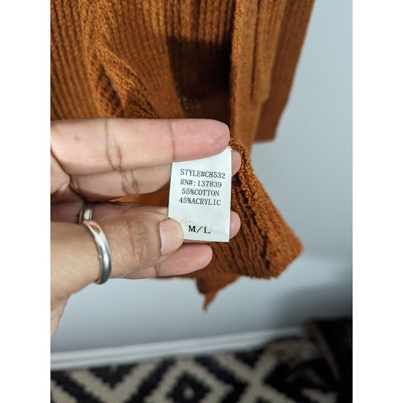 Dreamers EUC Brown Long Sleeve Open Front Knit Cardigan Women Size M/L - Picture 6 of 6
